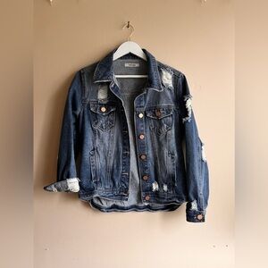 Refuge Jacket Women's Small Medium Wash Blue Distressed Denim Trucker Button Up